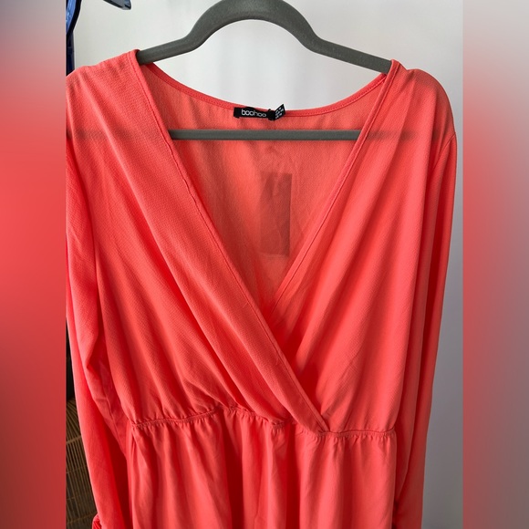 Boohoo Coral Tie Up Skater Dress - 14 - Picture 3 of 10